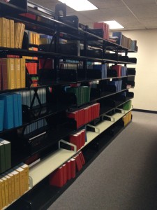 Empty bound journal shelves