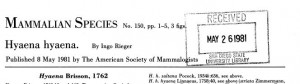 Caption title for issue of Mammalian Species